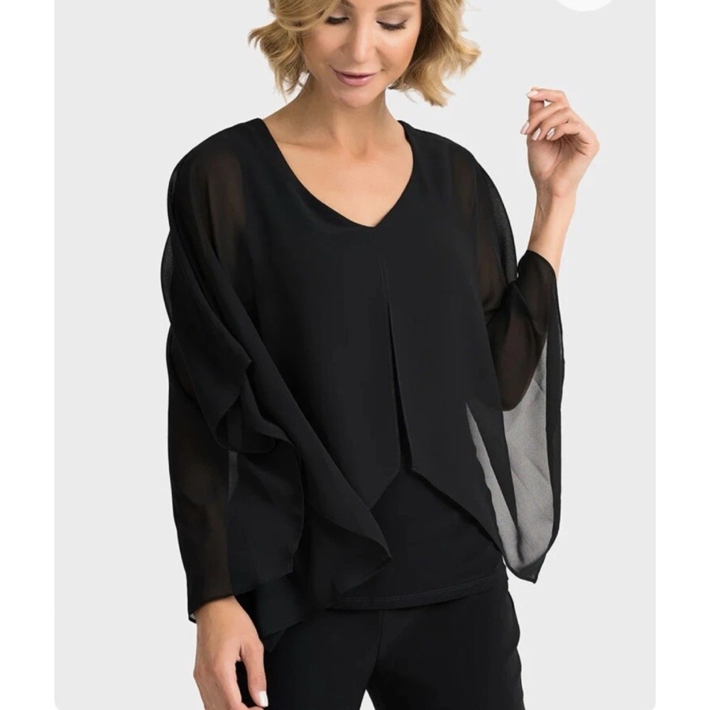 JOSEPH RIBKOFF BLACK FORMAL TOP 6 GEORGETTE OVERLAY FEMININE ROMANTIC COQUETTE